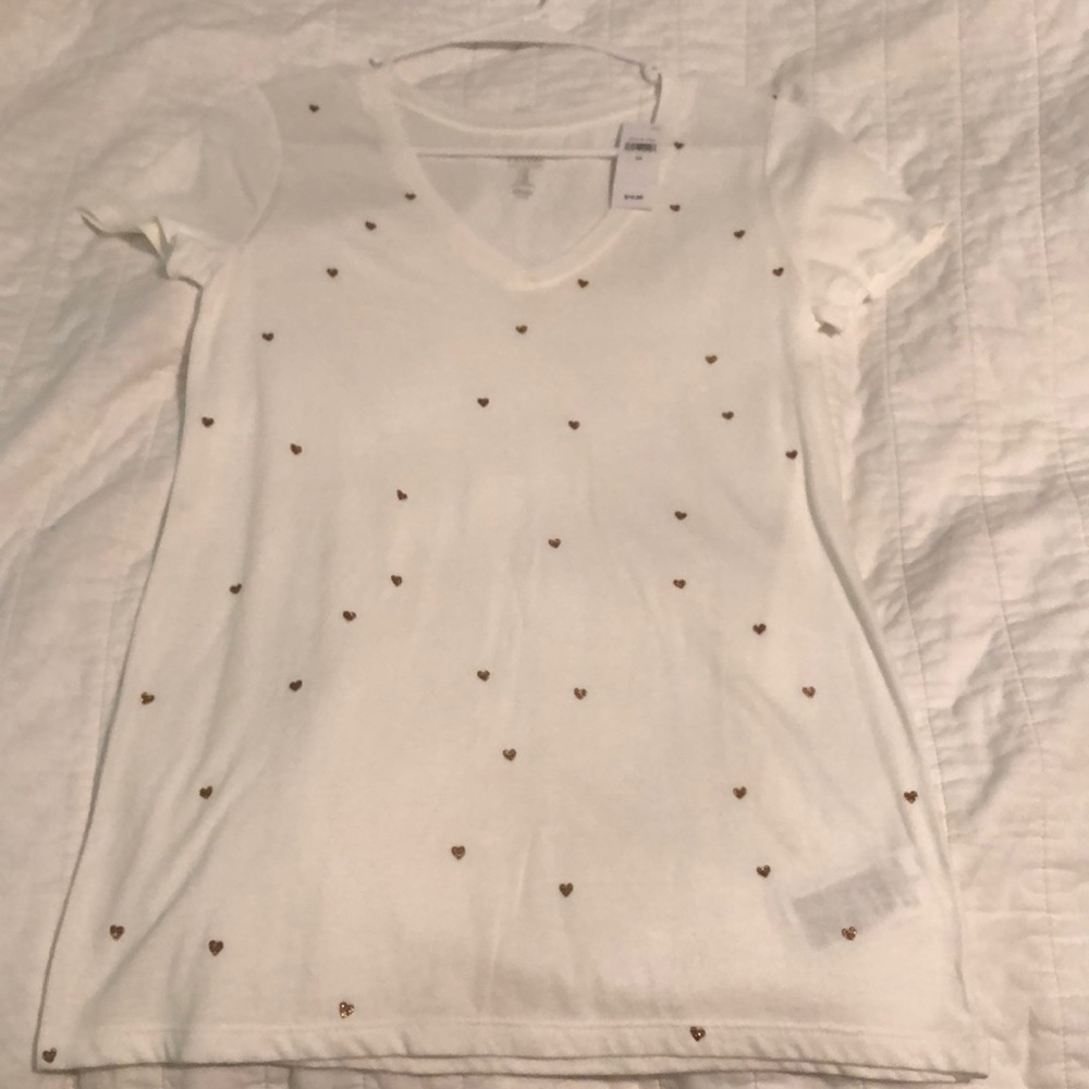 Gap Heart Print White V-neck Tee, XS
